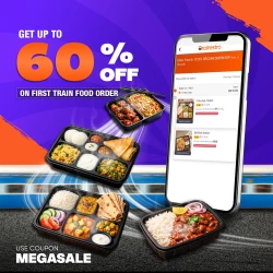 Get Upto 60% Off on First Train Food Order with RailRestro Coupon MEGASALE