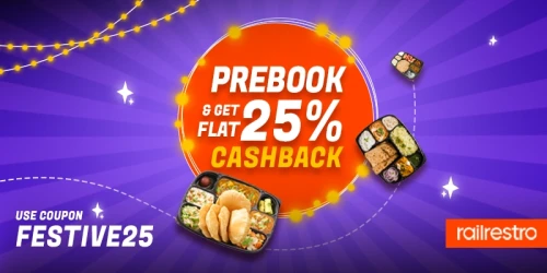 PreBook and get Flat 25% Cashback for Food in Train