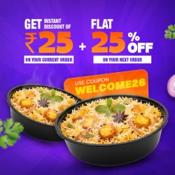 Get Instant Discount of Rs 25 On Your Current Order and Flat 25% Off on Your Next Order with RailRes