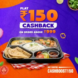 Flat 150 Rs Cashback on Order Above Rs 999 with RailRestro Coupon CASHBOOST150