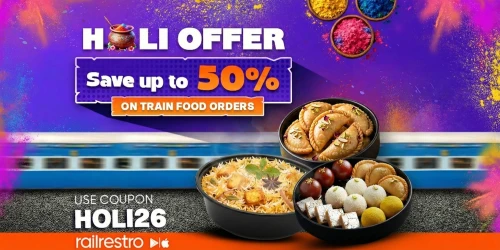 Holi Offer Save upto 50% on Train Food Orders with RailRestro