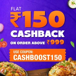 Flat 150 Rs Cashback on Order Above Rs 999 with RailRestro Coupon CASHBOOST150