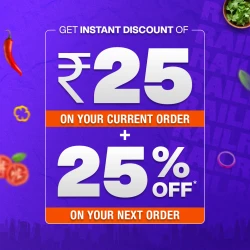 Get Instant Discount of Rs 25 On Your Current Order and Flat 25% Off on Your Next Order with RailRes
