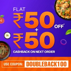 Flat 50 Rs Off and 50 Rs Cashback on Next Order with RailRestro Coupon DOUBLEBACK100