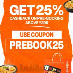 Get 25% Cashback on Pre-Booking with RailRestro Coupon PREBOOK25